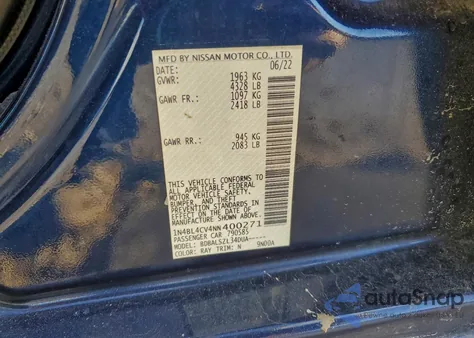 2022 Nissan Altima Sr z USA, uszkodzony, nr VIN 1N4BL4CV4NN400271